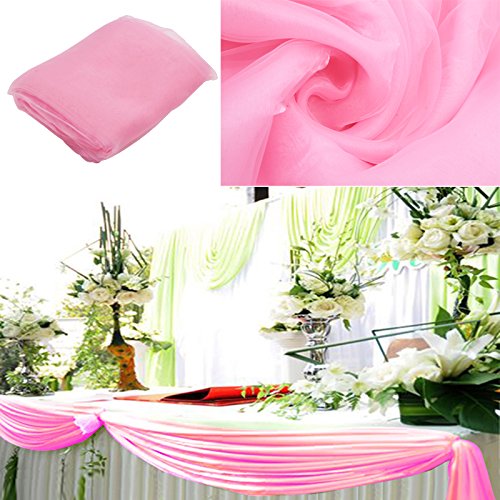 BITFLY 10 m x 1,35 m Organza Swag DIY Stoff Hochzeit Top Table Event Party Decor Treppe Schleife Querbehang Tisch Rock 30 Farbe - Hell-Pink