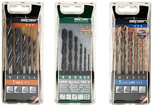 alpen CV Maschinen-Holzspiralbohrer, Durchmesser 4-10 mm, Hartmetall-Steinbohrer Long Life, 2-8 mm als 16-teiliges Set, 801003100
