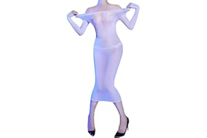 RUIBAVYA Bodystocking Sexy Mujer Transparente Lingerie for Women 5 D Vestido de Encaje de Manga Larga