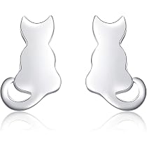 Piccoli orecchini a perno a forma di gatto, in argento Sterling S925, minimalista, simpatici animali, per cartilagine, piccoli orecchini a borchio, piercing all'orecchio, Oro bianco, Nuovo