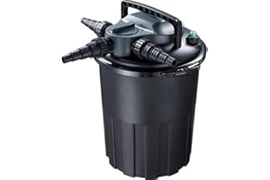 AquaForte CBF-12000 Filtro de presión con UV-C PL de 24 vatios y función de retrolavado, de fácil mantenimiento, máximo. Caudal 6 m3 por hora, Max. Estanque 12 m3, Tamaño Ø41 x 51 cm