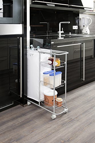 WENKO 12100100 Sammelwagen Slim – 3 Etagen, abnehmbarer Sack, Fassungsvermögen 28 L, pulverbeschichtetes Metall, 20 x 58 x 80 cm, Grau - 5