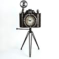 Large Metal Vintage Camera and Tripod Quartz Mantel Clock