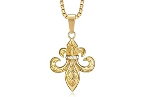 BOBIJOO Jewelry - Pendentif Argenté Fleur de Lys Patriote templier Royaliste Acier Or Doré Plaqué Strass Chaîne