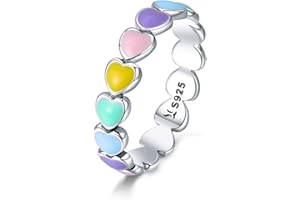 Lorrifal Ring aus 925er Sterlingsilber bunt Pave funkelnder Kubik-Zirkon Regenbogen einfacher Versprechensring Schmuck Geschenke für Frauen Mädchen mehrere Größen 5 bis 9
