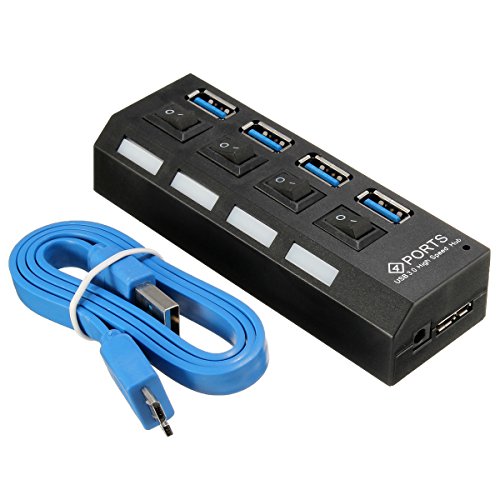 ONCHOICE USB 3.0 4Port Hub mit Schalter mit USB 3.0-Kabel für Desktop-Laptop Schwarz