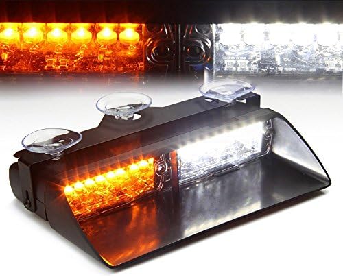 XINGHAO 16 LEDs High Intensity LED Law Enforcement Emergency Hazard Warning Strobe Lights For Interior Roof / Dash / Windshield With Suction Cups (White &amp; Amber)