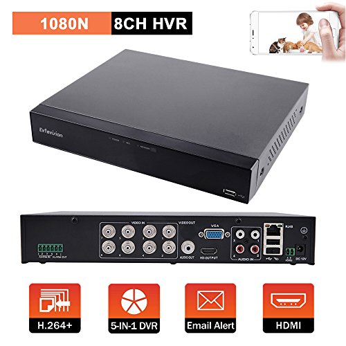 Evtevision 8CH Canales AHD DVR/ HVR/NVR Full 1080N Grabador de Video Digital, HDMI P2P, Onvif, Android/iOS APP, Detección de Movimiento, Email Alarma,Cámara de Vigilancia CCTV