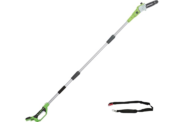 Greenworks batteridriven grensåg G24PS20 (Li-Ion 24V 20cm svärdlängd 6,7m/s kedjehastighet upp till 280cm aluminiumstav 3-delat utan batteri och laddare)