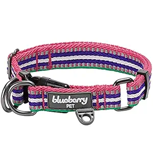 Blueberry Pet 11 Colors 3M Reflective Multi-Colored Stripe Dog Collar, Pink Emerald and Orchid, Medium, Neck 14. 5