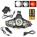 Produktbild Boruit RJ-3000 Led Stirnlampe mit Rotlicht (1xT6 Weiß + 2xR2 Rot) - Jagd Rot Kopflampe - Rote Rücklicht - 5000 Lumen Kopflampe Stirnlampe & 3 Modus-Nachtsicht Stirnlampe für Astronomie, Luftfahrt, Detektor -Taktische stirnlampe Taschenlampe