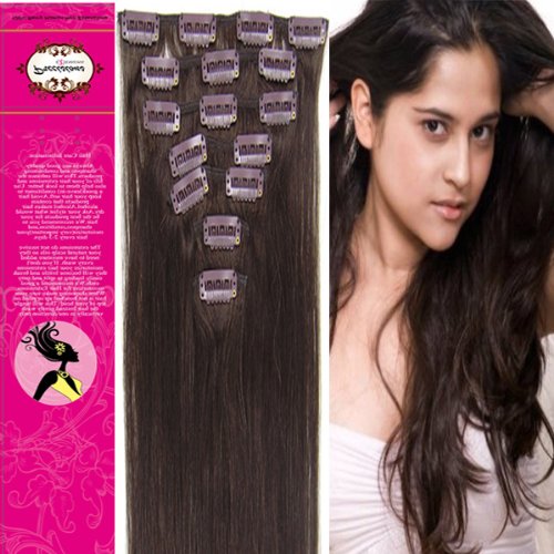 Charming 15'' 18'' 20'' 22'' 100% Real Human Hair 7Pcs Clip In Human Hair Extensions Straight Hair 24 Colors Beauty Design Salon (18inch 70g, 02 dark brown)