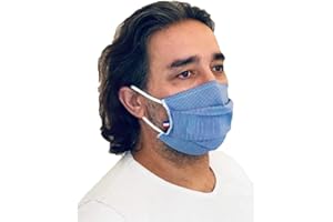 ALEX(E) Lot de deux Masques de Protection, Coton, Imprimé Rayures Bleu Cravate, Made in France, Taille Adulte