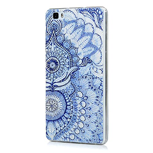 BADALink 3x Huawei P8 Lite Hülle TPU Softcase Bunt Gemalt Schutzhülle Etui Schale Totem Blumen Muster Blau Cover Shell - 2