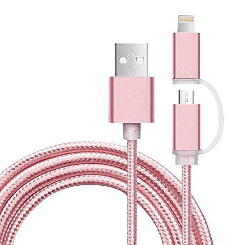 Cuitan 2-in-1 Dual Interfaces 1m USB Kabel für Android / Apple iOS Universal, Nylon Geflochtene Lightning und Micro USB Data Ladekabel Datenkabel Charging Cable für iPhone 6 / 6s / 6 plus / 6s plus / 5s, iPad, iPod, Samsung S7 / S7 Edge / S6 / S6 Edge, Sony, HTC, Huawei und andere – Rose Gold - 2