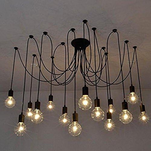 GWCSS Industrial Ceiling Spider Lamp,Diy Retro E26 Edison Bulb Hanging Chandelier Lights,6 Head Adjustable Modern Chic Pendant Lighting For Bedrooms Dinning Rooms Living Room Kitchen Island, 14 Head