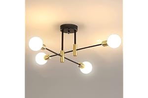 Osairous Lampadario Sputnik, Plafoniera E27 Industriali, Lampadario da Soffitto Vintage Regolabile di 180° per Soggiorno, Camera da Letto, Cucina, Diametro 72cm, Nero