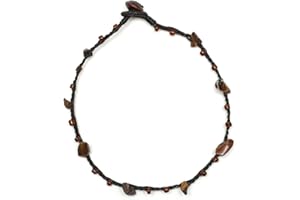 IDIN JEWELLERY Idin Handmade Anklet - Wax Cord Plaited with Brown Beads and Stones Handmade Anklet