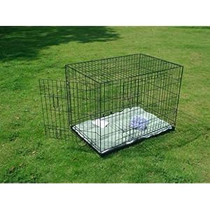 BUNNY BUSINESS Jaula de Metal para Perro, 2 Puertas, cojín y Rodillos de Pelusa incluidos, Color Negro