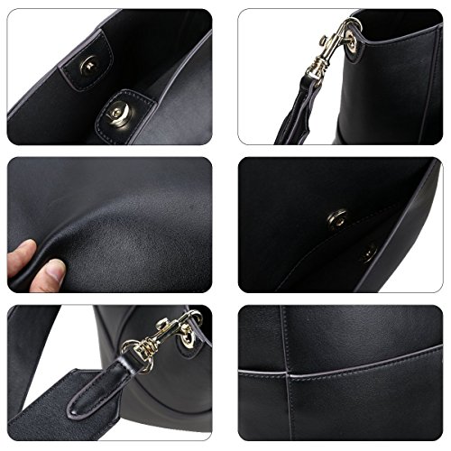 S-ZONE Frauen Farbblockierung Echtes Leder Schulter Beutel Handtaschen  Schwarz 