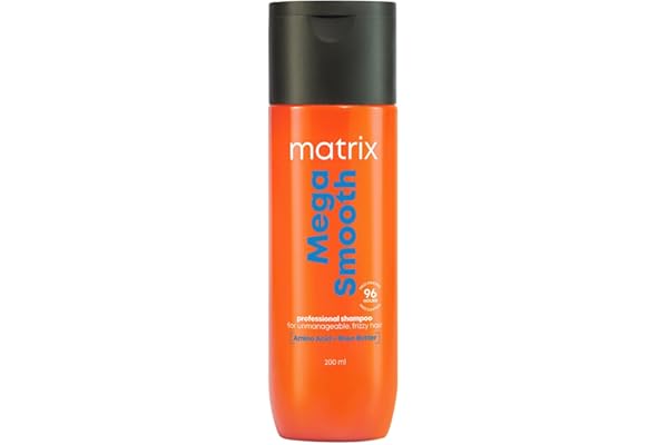 Matrix Mega Smooth Professional Shampoo with Shea Butter & Amino Acids, for Frizzy Hair Max Smoothness for 4 Days Used by 1 Lakh Hairstylists* For All Hair Types Paraben Free, 200ml