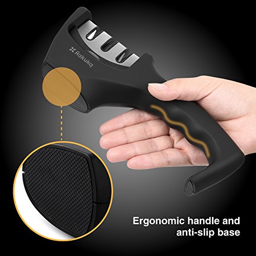 Rakuka Masamune Messerschärfer, Knife Sharpener Mit 3 Etappen, Ergonomisches Design Anti-Rusch Matte Aluminium Oberfläche für Kochmesser , Obstmesser , Schere usw. - 2