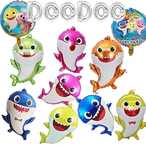 Party Propz Baby Shark Foil Balloons Decorations Combo Set of 11 for Happy Birthday Supplies, Baby Shark Theme Ballons Decoration Items Boys Kids Girls Baloons, Helium Inflatable