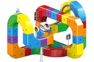 NPLSEO Clickrail Electric Train Set, Magic Rail Cube Trackfusion Train Set, Flexible Race Track Gravity-Defying 3d Embedded Layouts & Motorized Car, Deformable Magnetic Track for Kids (51PCS)