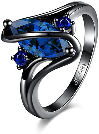 Eternity Love Wedding Bands Women's 18K Black Gold Plated Rings Princess Cut Blue/Green/Purple CZ Crystal Engagement Rings Best Promise Rings Anniversary Wedding Rings, JPR868-Blue-6-UK