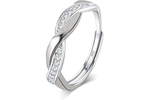 FUNTE 925 Sterling Silver Rings- Adjustable Thumb Rings for Women Girls- Cubic Zirconia Eternity Wedding Promise Ring - With Jewellery Box
