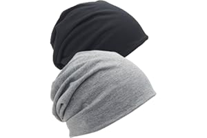PSOWQ Gorro Holgado de algodón Suave, Paquete de 2 Gorros elásticos, Gorro Holgado con Calavera, Gorros de quimio para Hombres y Mujeres, Negro/Gris