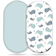 GRSSDER Stretchy Ultra Soft Fitted Bassinet Sheet Set 2 Pack, Universal Fit for Bassinets Baby Cradle Moses Basket Oval Rectangle Pad/Mattress, Lovely Whale Bassinet Sheets