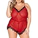 Produktbild Junjie Mode Damen Übergröße Lingerie, Chiffon Wimpern Spitze Plaid Strampler Rot Sexy Nachtwäsche