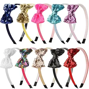 Fashion Alley Shiny Sequence Glitter Bow Hair Band for Baby Girl's Hairband Headbands for Kids Teens Toddlers Children's Hair Accessories Pack of 6 ( Color May Vary )