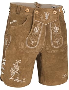 PAULGOS Herren Trachten Lederhose + Träger, Echtes Leder, Kurz in 3 Farben Gr. 44-60 HK3