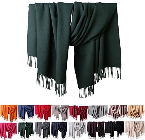 PLANDV® 1 Pc Solid Color Soft Women's Scarf and Wraps With Tassels 100% Lambswool Oversized Scarves Shawl(Dark Green)