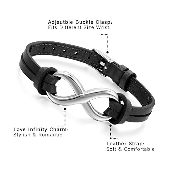 Pulseras de cuero con el símbolo de infinito; 23 cm longitud ajustable, modelo en plata o negro de Cupimatch - Imagen 4