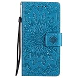 Felfy Lanyard Hülle für Huawei P8 Lite 2016,Huawei P8 Lite 2016 Tasche Elegante Retro Handyhülle Tasche Flip Cover Wallet Flower Blau Sonnenblume Prägung Muster Strap Muster Brieftasche Folio [PU Leder & TPU Silikon Inner Case] Ledertasche mit Kreditkartenhalter Slots und Magnetverschluss Tasche Hüllen Schutzhülle Bumper Shell Schutz Hülle Case für Huawei P8 Lite 2016 + 1x Silver Stylus + 1x Bling Dust Plug[Farbe Random] - 3