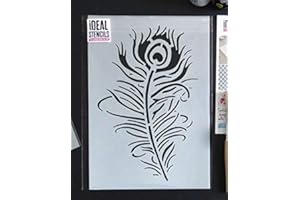 Peacock Feather Stencil, Floating Feather, Home Decorating Stencil, Wall Painting, Art Craft, Many Sizes, Ideal Stencils Ltd (S/17X26CM)