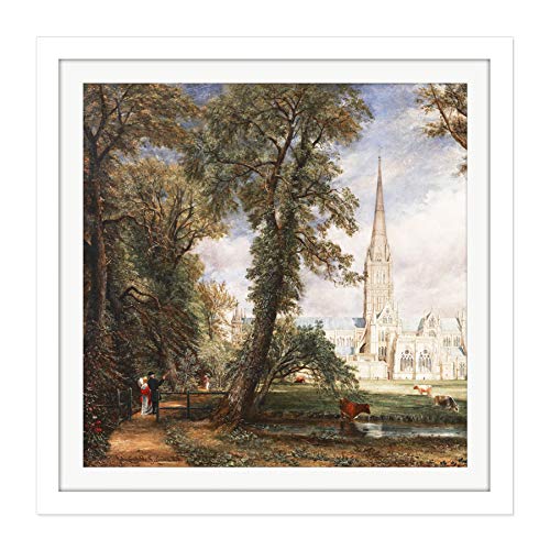 John Constable Salisbury Cathedral from The Bishops Garden Square Wooden Framed Wall Art Print Picture 16X16 Inch Catedral Desde Jardín Madera Pared Imagen
