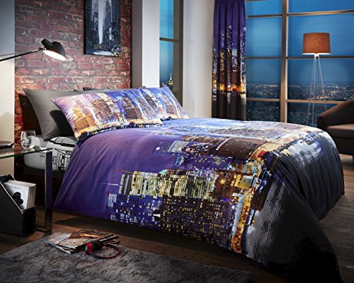 Duvet Cover Set Super King 260x220 cm Bed With Pillowcase Quilt Bedding Set Reversible Poly Cotton , NewYork Night