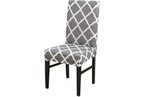 LiveGo Dining Chair Cover,Stretch Dining Chair Protective Slipcover,Elastic Removable Washable Chair Protector Seat Cover for Dining Room Banquet Party Home Decor(Grey+white,1 Pc)