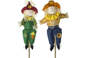 SIAM EXPRESS Set of 2 70cm Medium Stick Scarecrow Halloween Decor Small Fall Happy Autumn Harvest Ornament Bird Deterrent Pest Control Garden, Home, Yard, Porch Decoration Asstd