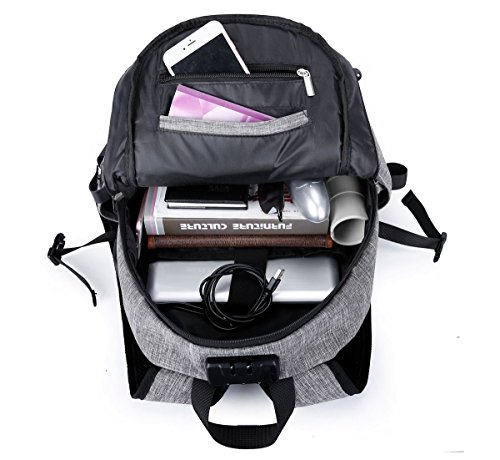 WAWJ Anti-Diebstahl Laptop Rucksack mit USB Computer Rucksacke Schulrucksack f  r Herren Damen Kinder  Grau 
