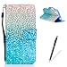 Produktbild Feeltech WIKO Rainbow Jam 4G Hülle,WIKO Rainbow Jam 4G Karte Halter Handytasche,Folio PU Leder Wallet Cover Schutzhülle mit Magnetverschluß und Standfunktion Slim Skin Schale Weich Backcover Handy Tasche Flip Cover Bookstyle Kreditkartenhaltern für WIKO Rainbow Jam 4G - Silber Blauer Sand