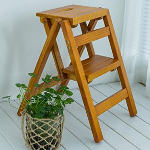 WSSF- Ladders stools 2 Step Creative Folding Ladder Stool Indoor Household Multi-function Stepladder Dual-use Solid Wood Non-Slip Tread Climbing Stool Garden & Kitchen Tool Easy Storage Safety Stair Stool Color Optional, 38*46*50cm ( Color : Light walnut )