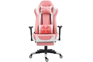 NOKAXUS Office Chair,Gaming Chair With Footrest Lumbar Support for Adults,PU Leather Ergonomic Massage Chair For Home,Computer Video Gamer Chair(YK-6008-PINK)