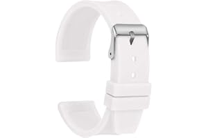 ULLCHRO Silikonowy pasek do zegarka, zapasowy gumowy pasek do zegarka, wodoodporny, gładki, elastyczny, męski i damski - 16 mm, 18 mm, 20 mm, 22 mm, 24 mm, 26 mm, 28 mm, bransoletka do zegarka ze srebrną klamrą