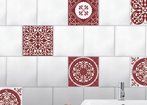 PLAGE 260591 Smooth – Tiles Fliesen Sticker Zementfliesen rot [6 Bogen 15 x 15 cm; 5.90‘’X 5.90’’ ], Vinyl, Red, 15 x 0,1 x 15 cm - 2