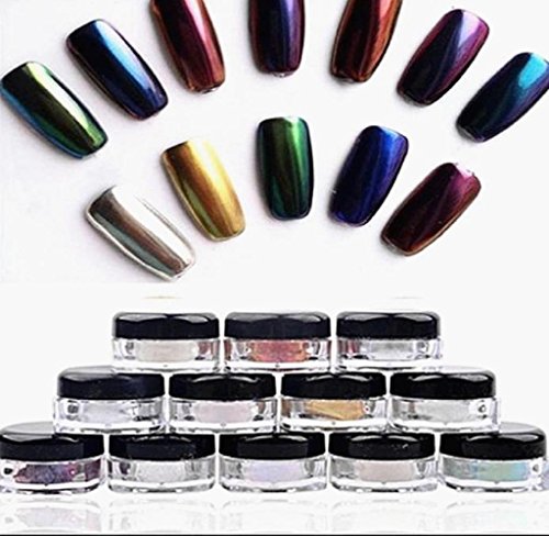Covermason 12 Farben Nagel Glitzerpuder Glitzer Pulver Leuchtenden Nagel Spiegel Pulver Make up Kunst-DIY Chrome - 2